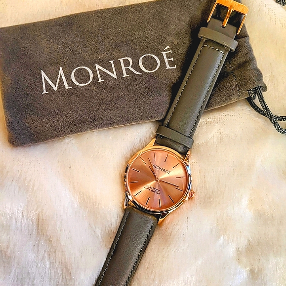 Stunning Monroé Rose Gold Watch with Leather Charcoal Strap